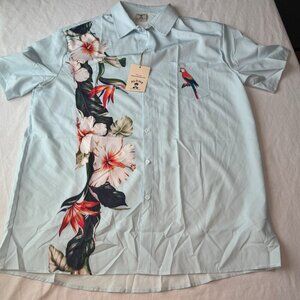 Men's Aloha Hawaiian Light Blue Short Sleeved Shirt XL NWT, Parrot, Hibiscus